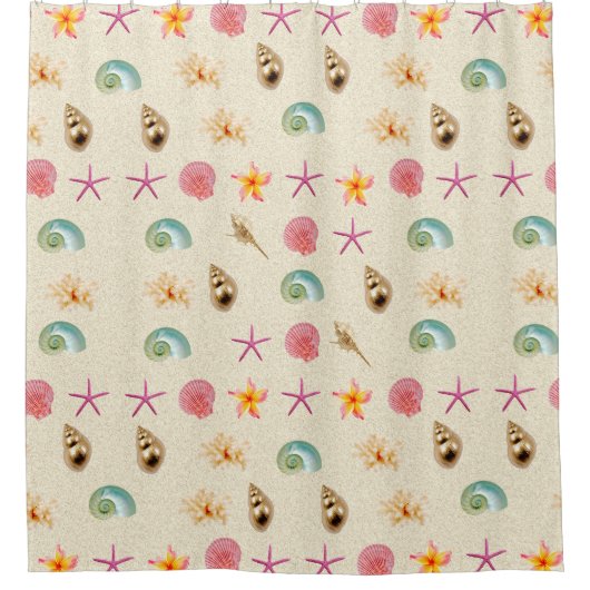 Muscheln und Plumeria Duschvorhang (Vorderseite)