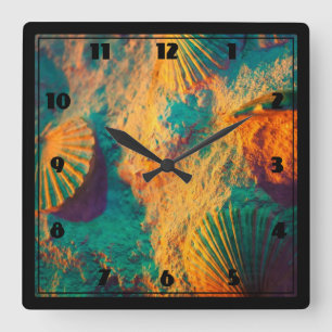 Muscheln und Sand Quadratische Wanduhr