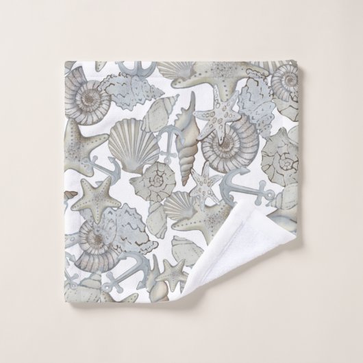 Muscheln und Schiffsanker Schatzsuchen Spaß Badhandtuch Set (Waschlappen)