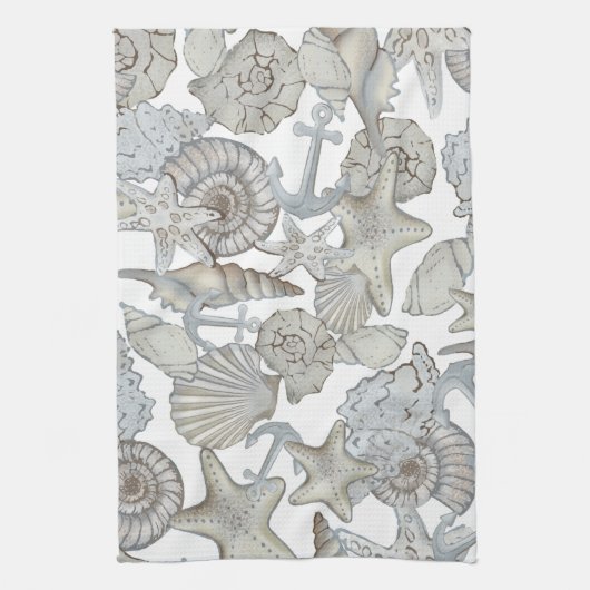 Muscheln und Schiffsanker Schatzsuchen Spaß Geschirrtuch (Vertikal)