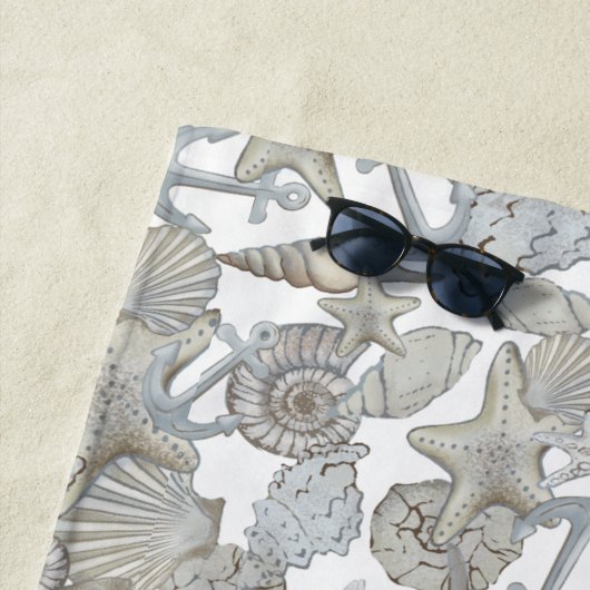 Muscheln und Schiffsanker Schatzsuchen Spaß Strandtuch (Beispiel)