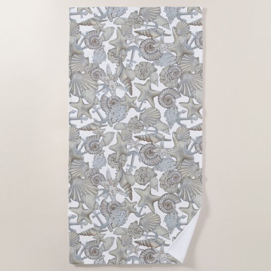 Muscheln und Schiffsanker Schatzsuchen Spaß Strandtuch (Vorderseite)