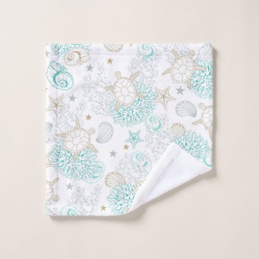 Muscheln und Schildkröten Badhandtuch Set (Waschlappen)