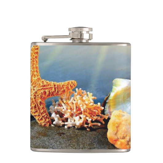 Muscheln und Seestern am Strand Flachmann (Vorderseite)