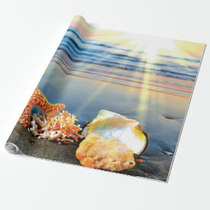 Muscheln und Seestern am Strand Geschenkpapier