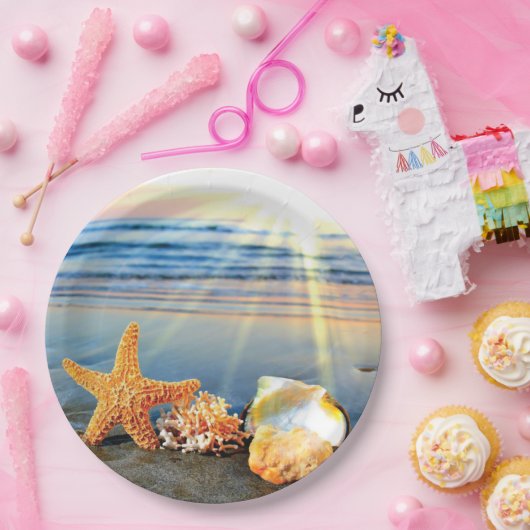 Muscheln und Seestern am Strand Pappteller (Party)