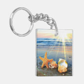 Muscheln und Seestern am Strand Schlüsselanhänger (Vorderseite links)