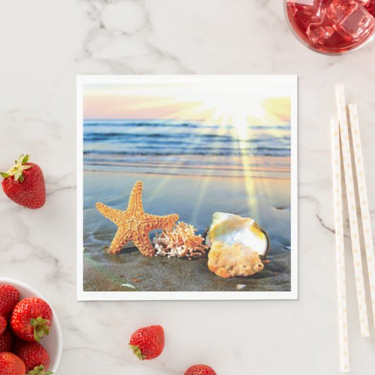 Muscheln und Seestern am Strand Serviette (Beispiel)