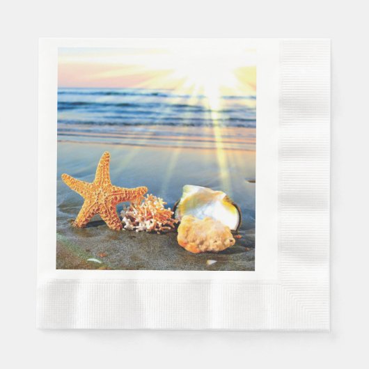 Muscheln und Seestern am Strand Serviette (Vorderseite)