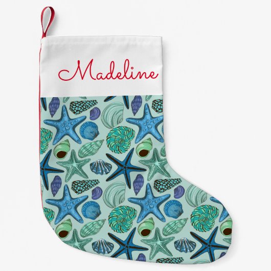 Muscheln und Seeteufel| Name hinzufügen Kleiner Weihnachtsstrumpf (Vorderseite)