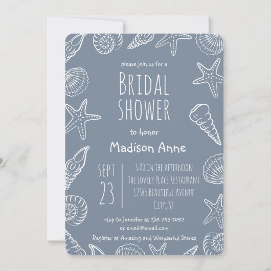 Muscheln und Star Fish Coastal Brautparty Einladung (Vorderseite)