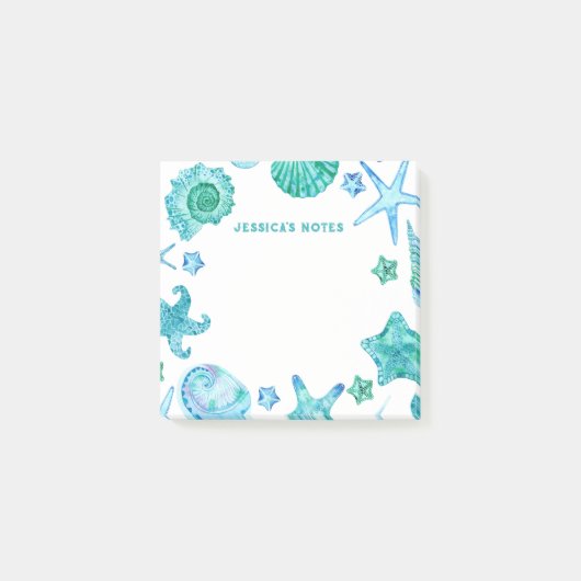 Muscheln und Starfish am Strand Post-it Klebezettel (Vorderseite)
