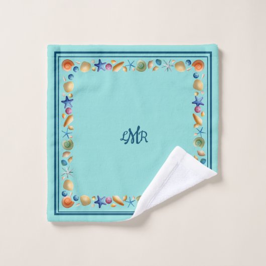 Muscheln und Streifen Badetuch Set (Waschlappen)