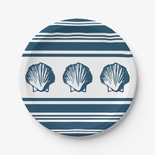 Muscheln und Streifen Pappteller (Vorderseite)