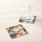 Muscheln und Treibholz am Strand Rechteckiger Pappuntersetzer (Vor Ort)