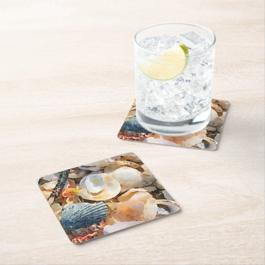 Muscheln und Treibholz am Strand Rechteckiger Pappuntersetzer (Vor Ort)