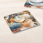 Muscheln und Treibholz am Strand Rechteckiger Pappuntersetzer (angewinkelt)