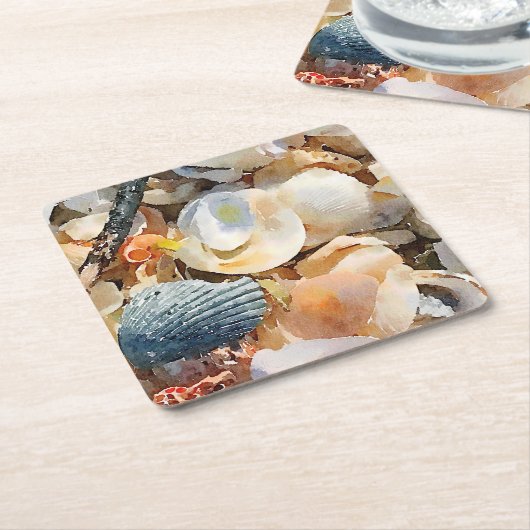 Muscheln und Treibholz am Strand Rechteckiger Pappuntersetzer (angewinkelt)