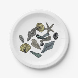 Muscheln verschiedener Arten und Farben Pappteller