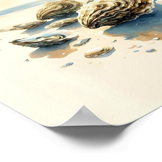 Muscheln Wasserfarbe Austern Küstenlinie Landschaf Poster (Ecke)