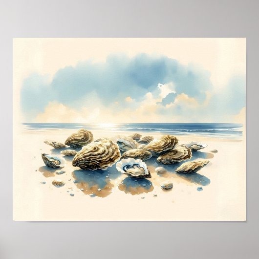 Muscheln Wasserfarbe Austern Küstenlinie Landschaf Poster (Vorne)