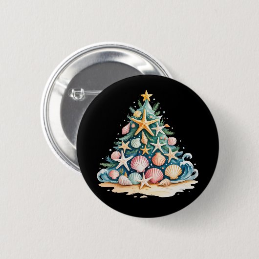 Muscheln Weihnachtsbaum Ozean Wasser Seestern Button (Vorne & Hinten)
