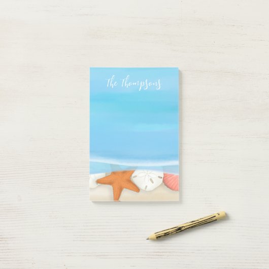 Muscheln Whimsischer Küste Blau Post-it Klebezettel (Auf Schreibtisch)