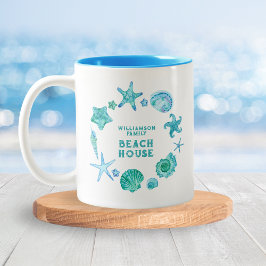 Muscheln zum Blue Watercolor im Family Beach House Zweifarbige Tasse