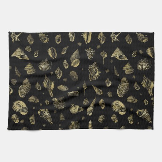 Muschelnmustergold auf Schwarzem Geschirrtuch (Horizontal)