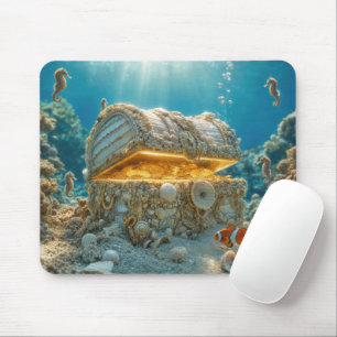 Muschelschatztruhe Unterwasser mit Münzen Mousepad