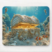 Muschelschatztruhe Unterwasser mit Münzen Mousepad (Vorne)