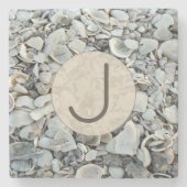 Muschelstrand-Monogramm-Design Steinuntersetzer (Vorderseite)