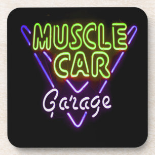 Muscle Car Garage Neuron Blau grün signieren Getränkeuntersetzer