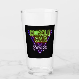 Muscle Car Garage Neuron Blau grün signieren Glas