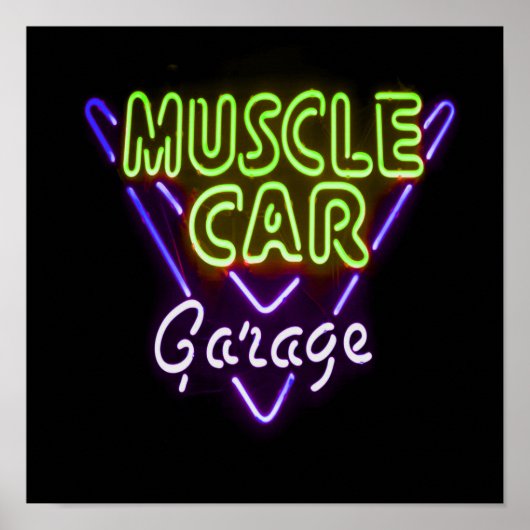 Muscle Car Garage Neuron Blau grün signieren Poster (Vorne)