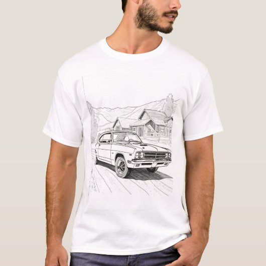 Muscle Car Line Art Tee Shirt (Vorderseite)