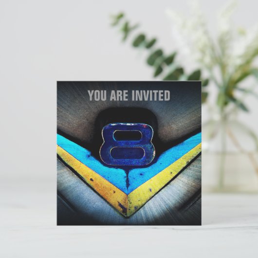 Muscle Car V8 Power und Chrome Einladung (Stehend Vorderseite)