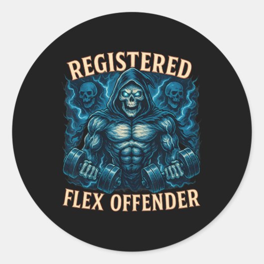 Muscle Grim Sensenmann registriert Flex Offender F Runder Aufkleber (Vorderseite)
