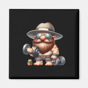 Muscleman Gnome with Dumbells Funny Fitness Worki Magnet
