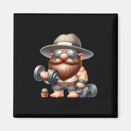 Muscleman Gnome with Dumbells Funny Fitness Worki Magnet (Vorne)