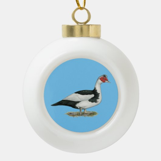 Muscovy Black Pied Drake Keramik Kugel-Ornament (Vorderseite)