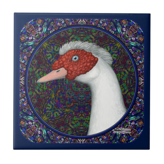 Muscovy Duck Head White Fliese (Vorderseite)