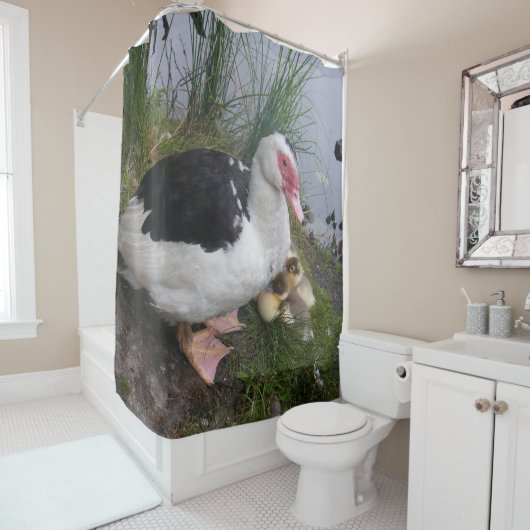 Muscovy-Enten-Mama und Entlein Duschvorhang (Beispiel)