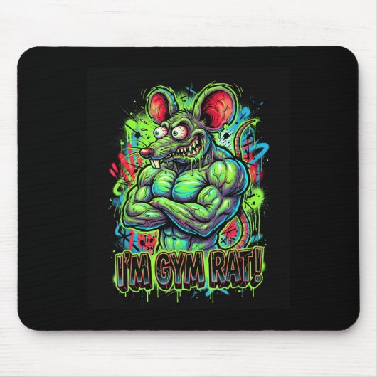 Muscular Gym Rat Bodybuilder Graffiti Workout Fitn Mousepad (Vorne)