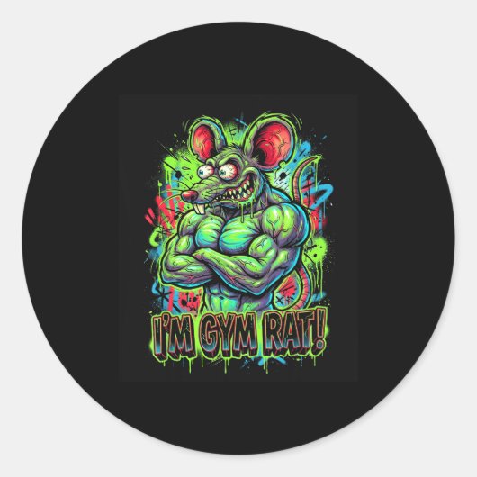 Muscular Gym Rat Bodybuilder Graffiti Workout Fitn Runder Aufkleber (Vorderseite)