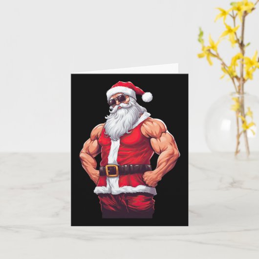 Muscular Santa Claus Bodybuilding Fitness Gym Chri Karte (Gelbe Blume)