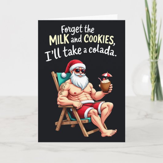 Muscular Santa Colada Funny Tropical Christmas Karte (Vorderseite)