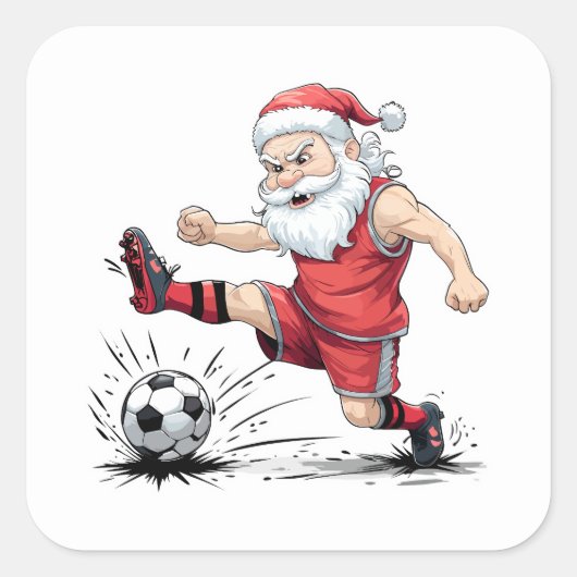 Muscular Soccer Santa Kicking Ball Quadratischer Aufkleber (Vorderseite)
