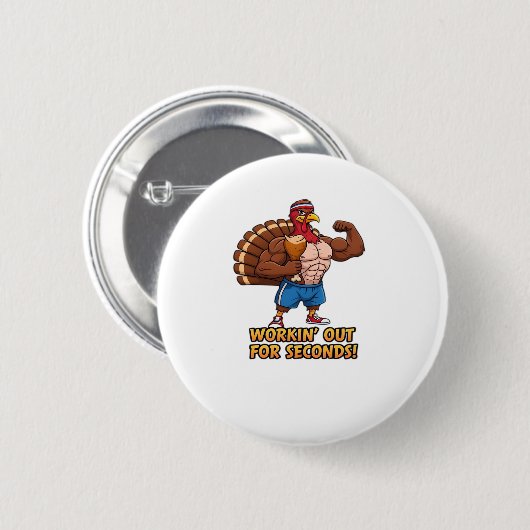 Muscular Turkey Gym Champion Funny Erntedank Cl Button (Vorne & Hinten)