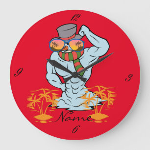 Musculus Snowman Tropical Vacation Thunder_Cove Große Wanduhr